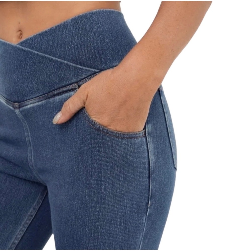 Halara Women Crossover High Waisted Flare Bell Denim Look Leggings Blue Large - Picture 7 of 7